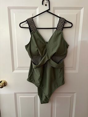 Olive Green One-Piece Swimsuit with Woven Straps